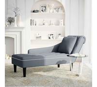 Goldonion Chaise longue avec coussin et accoudoir droit en velours gris | Mousse haute résilience, design matelassé, 145 x 56 x 70 cm, pour salon et chambre