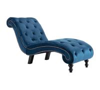 Goldonion Chaise longue bleue en velours | Chaise longue ergonomique, rembourrage épais, design matelassé, 145 x 52 x 77 cm, charge maximale 110 kg