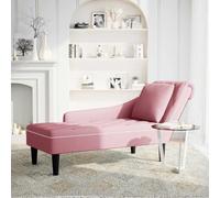 Goldonion Chaise longue en velours rose avec coussin et accoudoir droit | Mousse haute résilience design matelassé 145 x 56 x 70 cm pour salon et bureau
