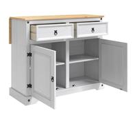 Goldonion Chariot de cuisine 2 pièces blanc et cire de pin massif | Avec 2 tiroirs et 2 portes, design moderne, 112 x 70 x 91,5 cm, uniquement pour l'intérieur