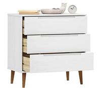 Goldonion Commode Molde blanche 80 x 40 x 80 cm en bois massif de pin | 3 tiroirs, plateau robuste, finition peinture UV, style scandinave, fixation murale incluse