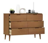 Goldonion Commode Molde marron 113 x 40 x 80 cm en bois massif de pin | 6 tiroirs, finition peinture UV, plateau robuste, style scandinave, fixation murale incluse