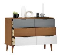 Goldonion Commode Molde marron 113 x 40 x 80 cm en bois massif de pin | 6 tiroirs larges, finition peinture UV, plateau robuste, style scandinave