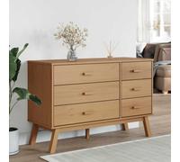 Goldonion Commode Olden marron en bois massif de pin | 6 tiroirs, 111 x 42 x 73,5 cm, finition cirée, style scandinave, fixation murale incluse