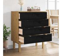Goldonion Commode Otta noire 4 tiroirs en bois de pin 76,5 x 39,5 x 90 cm | Poignées encastrées, résistante à l'eau, facile à nettoyer, utilisation en intérieur