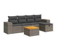 Goldonion Ensemble de canapé de jardin 6 pièces avec coussins gris en | Modulaire, déhoussable et lavable, conteneur imperméable, repose-pieds inclus, pour patio et terrasse