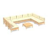 Goldonion Ensemble de canapés de jardin 10 pièces en bois de pin avec | Modulaire, 2 angles, 7 centres, 1 repose-pieds, résistant, max 110 kg par siège
