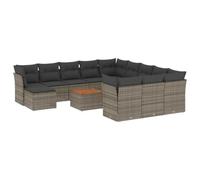 Goldonion Ensemble de canapés de jardin 13 pièces gris polyrotin | Avec coussins, table basse, repose-pieds, conteneur imperméable, modulaire pour patio