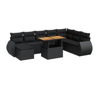 Goldonion Ensemble de canapés de jardin 9 pièces avec coussins noirs en | Angle modulaire, table relevable, conteneur imperméable, revêtement lavable