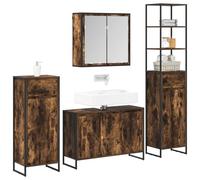 Goldonion Ensemble de meubles de salle de bain chêne fumé bois multicouche | 7 portes, 15 étagères, acier, miroir, 1 tiroir, 78,6 kg