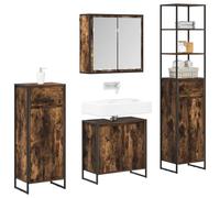 Goldonion Ensemble de meubles de salle de bain chêne fumé, bois multicouche | Avec 12 étagères, 6 portes, 1 tiroir, miroir plat, acier, 69,9 kg
