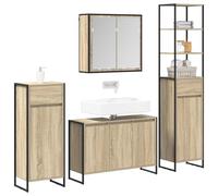 Goldonion Ensemble de meubles de salle de bain chêne Sonoma bois | Avec miroir plat, 1 tiroir, 7 portes, 15 étagères, acier, 78,2 kg