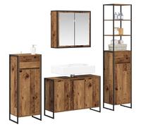 Goldonion Ensemble de meubles de salle de bain en bois vieilli multicouche | Avec miroir, 1 tiroir, 15 étagères, cadre en acier, résistant à l'humidité