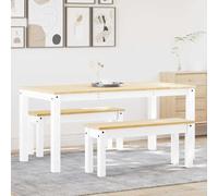 Goldonion Ensemble de salle à manger 3 pièces Panama blanc bois massif de | Pin massif avec finition cire ambre, table 160 x 80 x 75 cm, bancs 105 x 30 x 45 cm, nettoyage facile