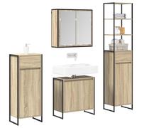 Goldonion Ensemble de salle de bain chêne Sonoma bois multicouche | Avec miroir, 6 portes, 12 étagères, acier, 69,5 kg, 4 pièces