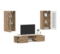 Goldonion Ensemble meuble TV Florin 3 pièces chêne artisanal bois | 2 tiroirs, 2 portes, 8 étagères, montage mural, grand espace, nettoyage facile