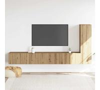 Goldonion Ensemble meuble TV mural 3 pièces chêne artisanal | Panneau de particules résistant, capacité de 60 kg, 100 x 30 x 30 cm et 30,5 x 30 x 110 cm, style moderne