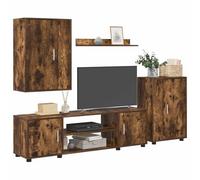 Goldonion Ensemble meuble TV Rovo fumé bois multicouche 4 portes | Support TV 140 cm, armoire murale, étagère, 4 étagères, montage mural, moderne