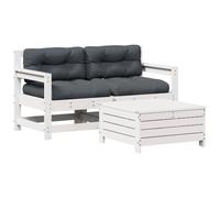 Goldonion Ensemble salon de jardin 3 pièces coussins bois massif pin blanc | Design modulaire, repose-pieds avec conteneur, capacité 110 kg, pour terrasse et patio