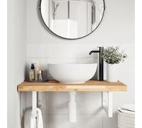 Goldonion Étagère de lavabo murale en acier et bois massif d'acacia | 60 x 50 x 4 cm, capacité 100 kg, support blanc, montage flexible, design moderne