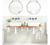 Goldonion Étagère lavabo murale 120 x 40 cm, acier et acacia | Support d'étagère blanc, 4 supports, max 100 kg, montage flexible