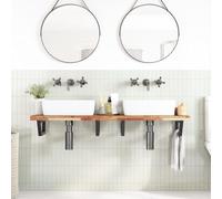 Goldonion Étagère lavabo murale 160 x 40 cm en acier et bois d'acacia | Charge maximale : 100 kg, supports trapézoïdaux noirs, montage flexible, 4 supports inclus