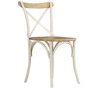 Goldonion Lot de 6 chaises de salle à manger blanches en bois de mangue, 51 | Cadre en acier, dossier ouvert croisé, design vintage, charge maximale 110 kg
