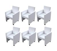 Goldonion Lot de 6 chaises de salle à manger blanches en similicuir | Avec roulettes, design moderne, hauteur d'assise 47 cm, capacité 110 kg