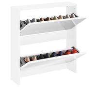 Goldonion Meuble à chaussures blanc 2 tiroirs rabattable 63 x 17 x 67 cm | Bois d'ingénierie, avec miroir, mural, 6-8 paires de chaussures, montage facile