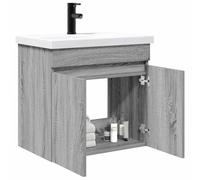 Goldonion Meuble de salle de bain avec lavabo Sonoma gris 61 x 40 x 74,5 cm | Bois d'ingénierie, céramique blanche, montage mural, robinet noir inclus