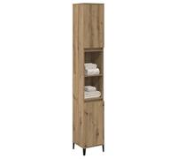 Goldonion Meuble de salle de bain en chêne artisanal 30 x 30 x 190 cm | 4 portes, 2 étagères ouvertes, pieds en fer, montage flexible, stable