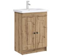 Goldonion Meuble de salle de bain sous évier en chêne artisanal | Bois d'ingénierie, poignées noires, 78,5 x 37,5 x 81 cm, 1 étagère, utilisation en intérieur