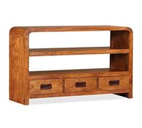 Goldonion Meuble TV en bois massif d'acacia 90 x 30 x 55 cm, marron | 2 étagères, 3 tiroirs, meuble HiFi, buffet bas, déjà monté