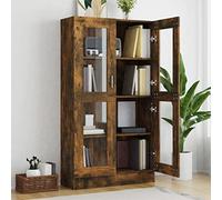 Goldonion Meuble vitrine chêne fumé 82,5 x 30,5 x 150 cm Bois multicouche | 4 compartiments, 2 portes en verre, assemblage requis, facile à nettoyer