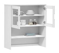 Goldonion Plateau buffet Molde blanc 90 x 35 x 100 cm en bois massif de pin | 3 étagères, 2 portes en verre trempé, finition peinture UV, fixation murale incluse
