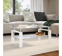 Goldonion Table basse blanche et transparente 95 x 55 x 40 cm en verre | Design à deux niveaux, pieds en mélamine, facile à nettoyer, assemblage requis
