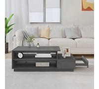 Goldonion Table basse grise en bois massif pin 120 x 50 x 40,5 cm | 2 compartiments, 1 tiroir, plateau robuste, grand espace de rangement, montage facile