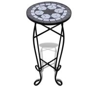 Goldonion Table basse pour plantes, mosaïque, noir et blanc, 30 cm | Fer et céramique, résistant aux intempéries, pieds incurvés, pour jardin et balcon