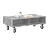 Goldonion Table basse rectangulaire avec roues, gris sonoma, 90 x 50 x 30 | Bois multicouche, 4 roulettes dont 2 verrouillables, grand espace pour canapé ou lit, utilisation en intérieur
