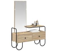 Goldonion Table de maquillage en chêne Sonoma en bois d'ingénierie | Avec 2 tiroirs, miroir plat, cadre en acier galvanisé, 100 x 36,5 x 136 cm
