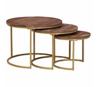 Goldonion Tables basses nid 3 pièces bois massif manguier acier | Ensemble empilable, profil arrondi, design minimaliste pour salon, présentoir de décorations et magazines