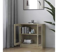 Goldonion Vitrine chêne Sonoma 82,5 x 30,5 x 150 cm Bois multicouche | 2 portes, 2 compartiments, bibliothèque coulissante, facile à nettoyer, fixation murale incluse