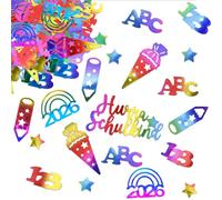 GoldRock Hurra Lot de 100 confettis originaux à paillettes pour la rentrée scolaire 2026 avec ABC, 123, étoile, arc-en-ciel, crayon, sacs à sucre