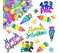 GoldRock Lot de 100 confettis originaux à paillettes - Décoration de rentrée scolaire 2026 - Colorés - Hurra - Décoration à saupoudrer avec ABC, 123, étoile, crayon, sacs à sucre