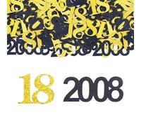 GoldRock Lot de 100 confettis pour 18e anniversaire garçon et fille - 3 à 5 cm - Noir et doré - Décoration de table d'anniversaire 18 ans - 2008 - Décoration d'anniversaire 18 ans