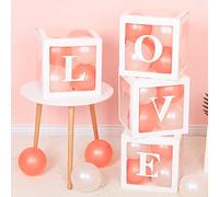 GoldRock Lot de 4 boîtes à ballons Love - Pour mariage, ballon, lettres, boîtes d'amour, boîtes à ballons transparentes blanches
