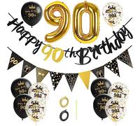 GoldRock Lot de 90 Ballons Décoration 90e Anniversaire - Set pour Homme et Femme avec Bannière et Ballon Gonflable