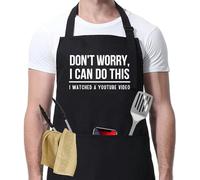 GOLEHS Tablier imperméable amusant avec poches « Don't Worry, I Watched a YouTube Video » - Tablier de barbecue pour papa - Tablier de cuisine avec poches - Tabliers amusants pour hommes et femmes,