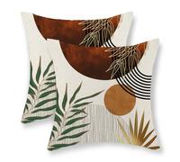 GOLIANDA Housses de coussin Boho 18x18 Ensemble de 2 Oreillers Vert Or Marron Jetés Coussins Décoratifs Modernes Mi-Siècle Motif Tropical Feuille Soleil Coussins Décoratifs pour Canapé et Sofa
