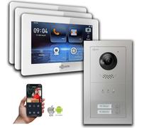 Goliath 2-fils BUS Video Doorbell : 2 fam. 3 moniteurs, affichage, argent : Boîte de montage en saillie : 7 pouces en blanc Sélection du moniteur : 7 pouces en blanc Boîte de montage de la sonnette : 